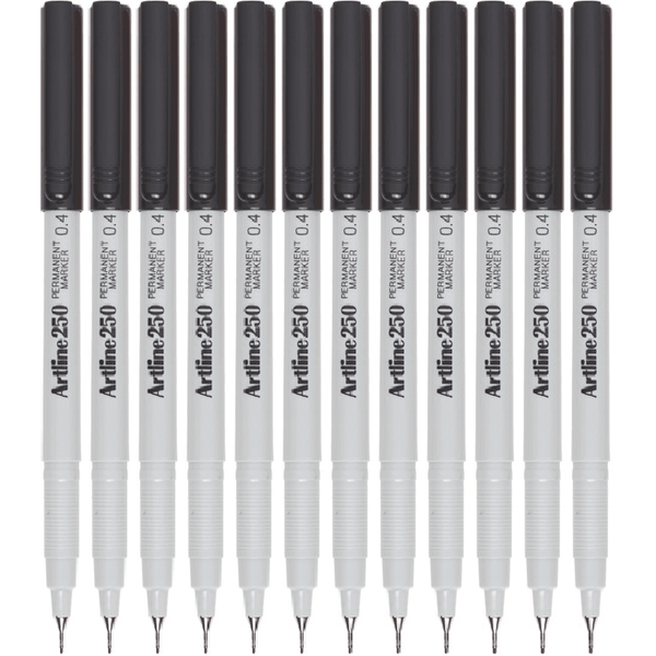 Artline 250 Permanent Marker Pen Fine NIB 0.4mm Black Box 12 125001 (Box 12) - SuperOffice