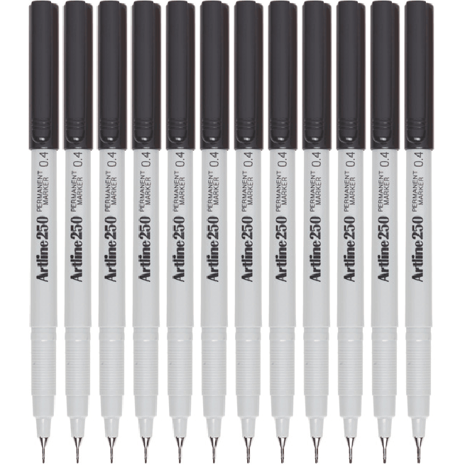 Artline 250 Permanent Marker Pen Fine NIB 0.4mm Black Box 12 125001 (Box 12) - SuperOffice