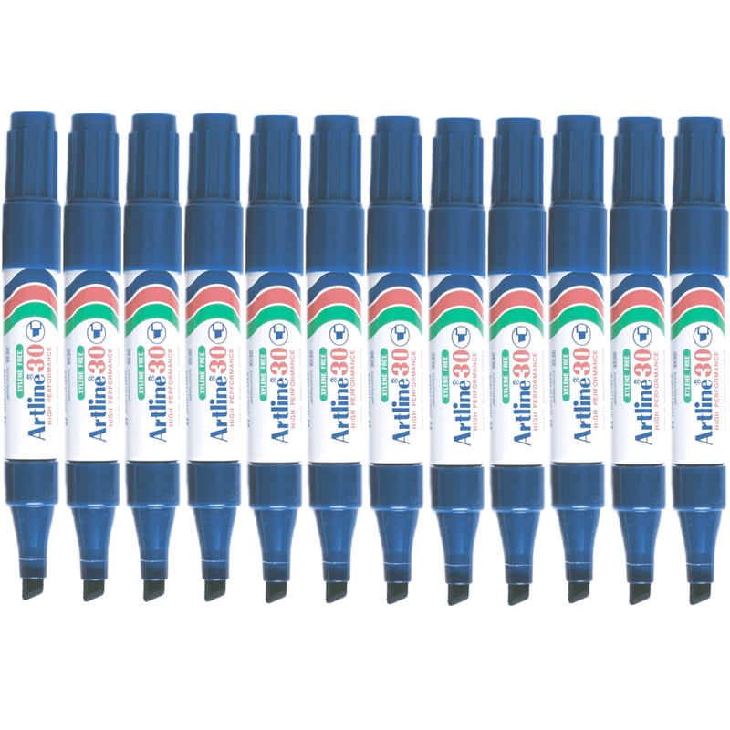 Artline 30 Mini Permanent Marker Chisel Tip 5mm Blue Box 12 103003 (Box 12) - SuperOffice