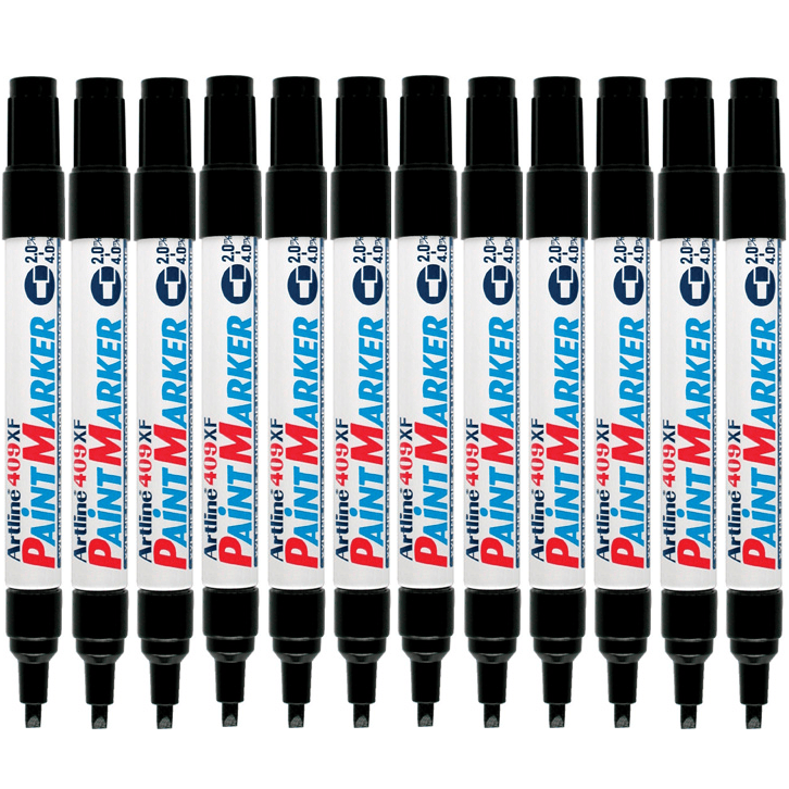 Artline 409 Paint Marker Chisel Tip 4mm Black Box 12 140901 (Box 12) - SuperOffice