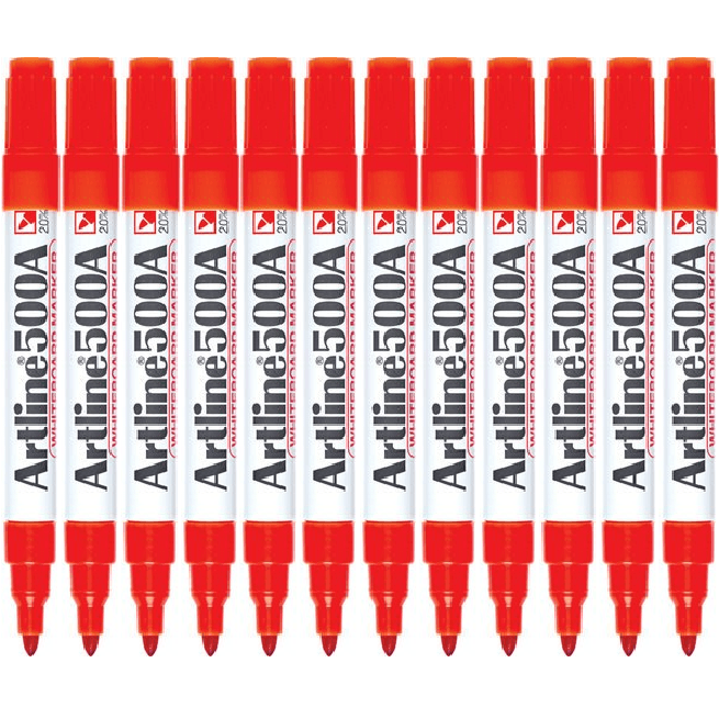 Artline 500A Whiteboard Marker 2mm Bullet Red Box 12 150002 (Box 12) - SuperOffice