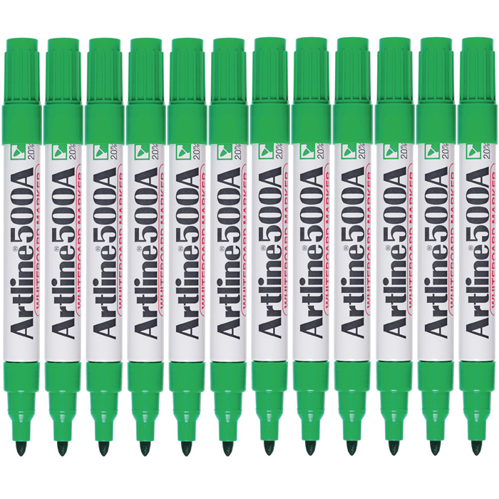 Artline 500A Whiteboard Marker 2mm Bullet Tip Green Box 12 150004 (Box 12) - SuperOffice