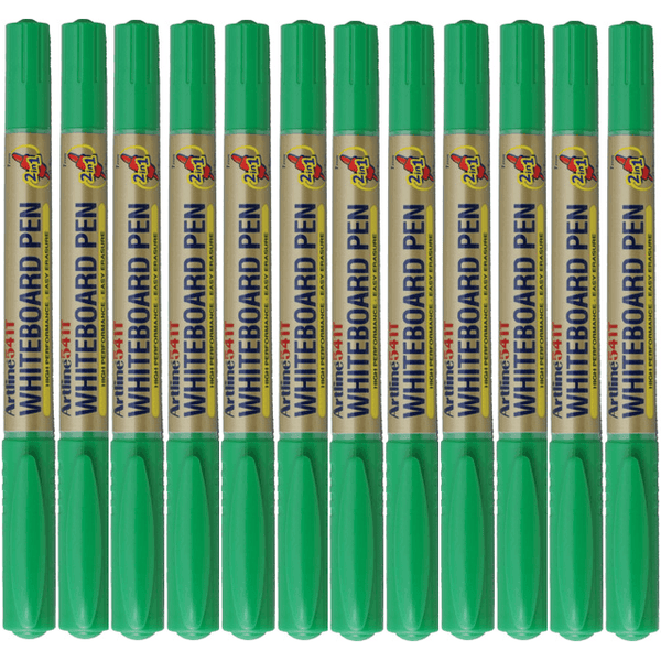 Artline 541T Dual Nib Fine Whiteboard Marker 0.4Mm/1Mm Bullet Green Box 12 154104 (Box 12) - SuperOffice