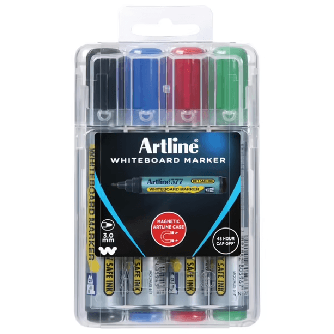 Artline 577 Whiteboard Marker 2mm Assorted Colours Wallet 4 Hard Case 157744HC - SuperOffice