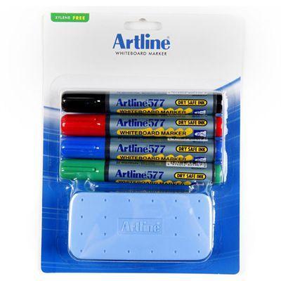 Artline 577 Whiteboard Marker 2Mm Bullet Assorted And Eraser Starter Kit 157781 - SuperOffice