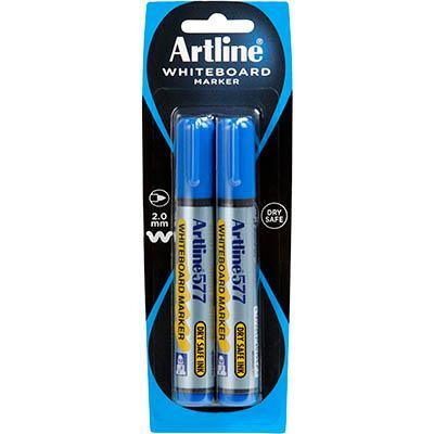 Artline 577 Whiteboard Marker 2Mm Bullet Blue Pack 2 Hangsell 157773 - SuperOffice