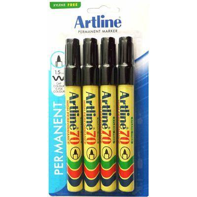 Artline 70 Permanent Marker 1.5Mm Bullet Black Pack 4 Hangsell 107075 - SuperOffice