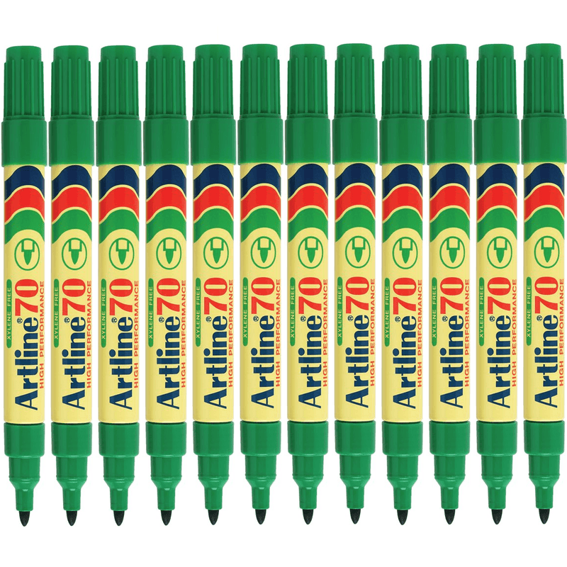 Artline 70 Permanent Marker 1.5mm Bullet Green Pack 12 107004 (Green Pack 12) - SuperOffice