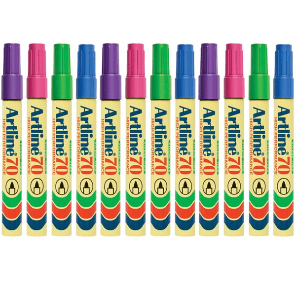 Artline 70 Permanent Marker 1.5mm Bullet Tip Brights Assorted Colours Box 12 107044 - SuperOffice