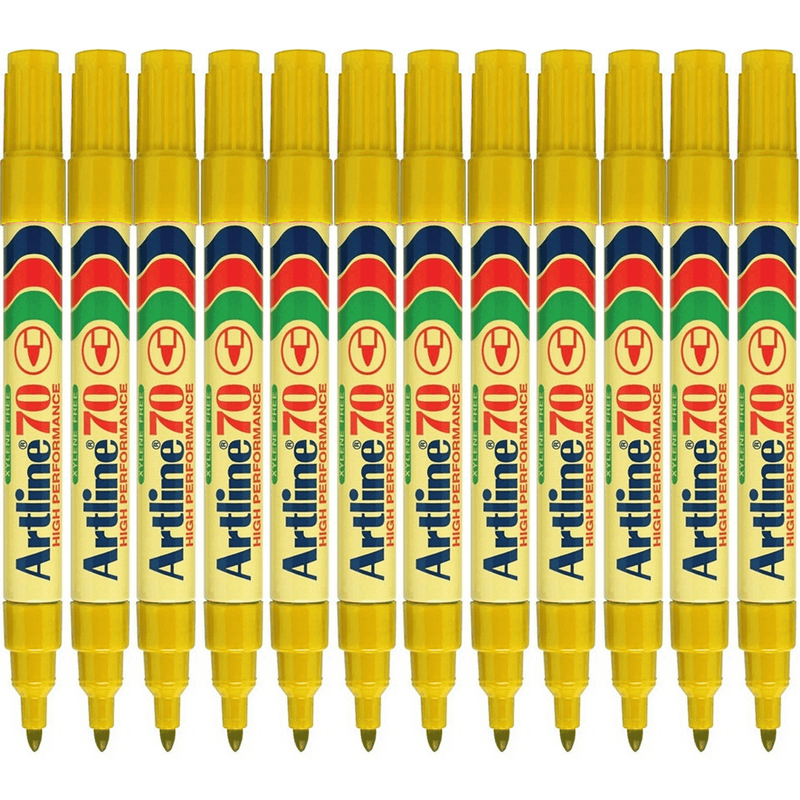 Artline 70 Permanent Marker 1.5mm Bullet Tip Nib Yellow Box 12 107007 (Box 12) - SuperOffice