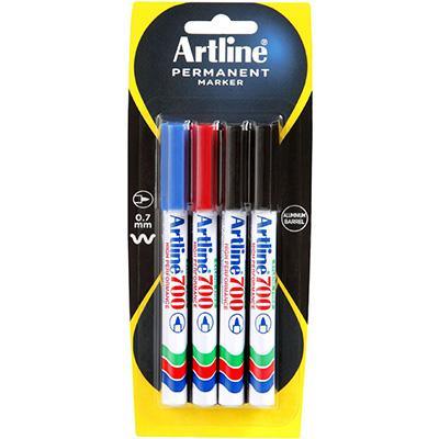 Artline 700 Permanent Marker 0.7Mm Bullet Assorted Pack 4 170074 - SuperOffice