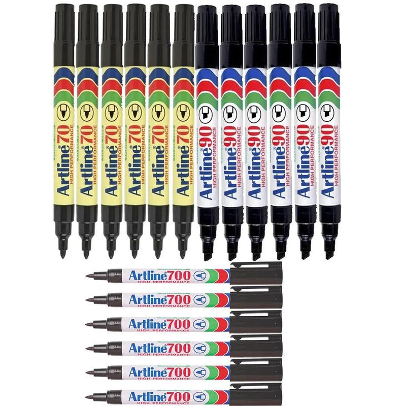 Artline 70/90/700 Permanent Marker Black Assorted Pack 18 107090 (6 Pack) - SuperOffice