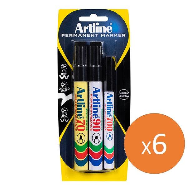 Artline 70/90/700 Permanent Marker Black Assorted Pack 18 107090 (6 Pack) - SuperOffice