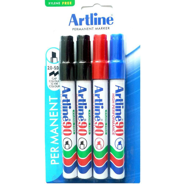 Artline 90 Permanent Marker Chisel Tip 2-5Mm Assorted Pack 4 Hangsell 109076 - SuperOffice