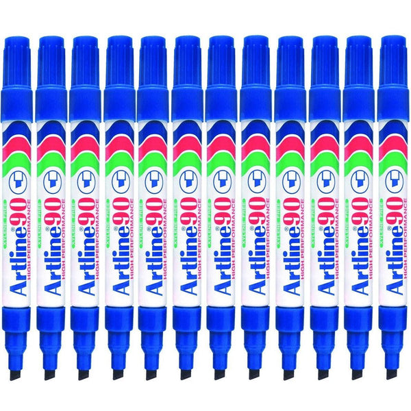 Artline 90 Permanent Marker Chisel Tip 2-5mm Blue Pack 12 Artline 90 Blue (12pk Loose) - SuperOffice