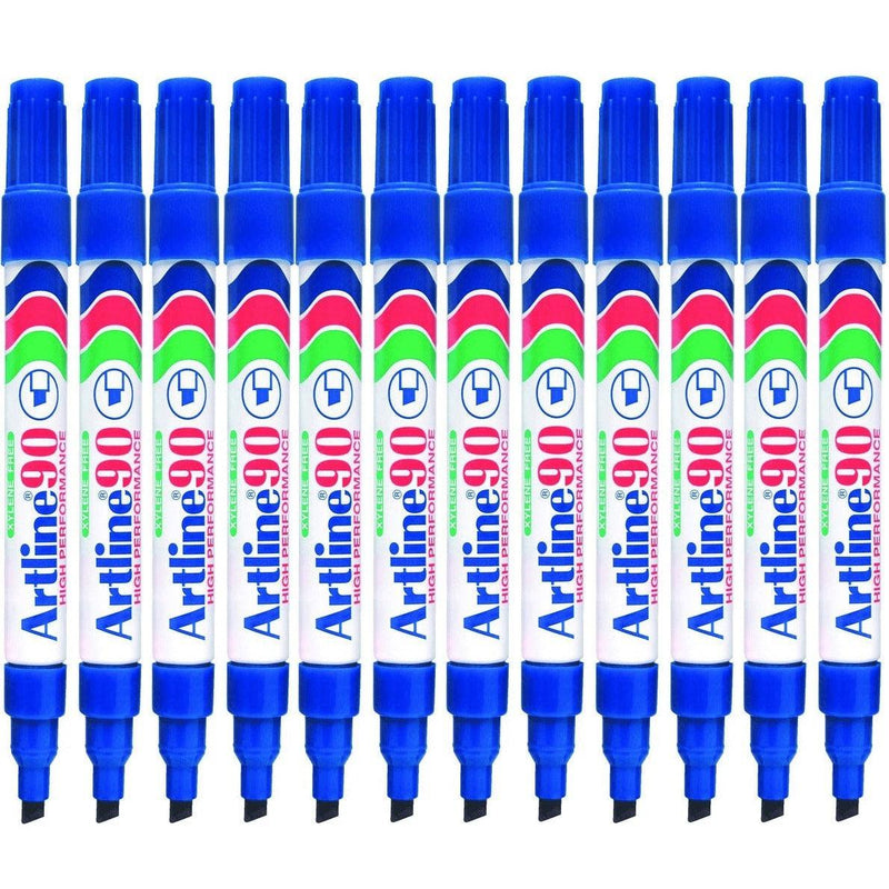 Artline 90 Permanent Marker Chisel Tip 2-5mm Blue Pack 12 Artline 90 Blue (12pk Loose) - SuperOffice