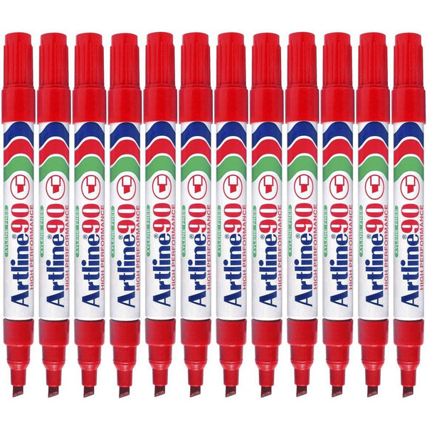 Artline 90 Permanent Marker Chisel Tip 2-5mm Red Pack 12 Artline 90 Red (12pk Loose) - SuperOffice