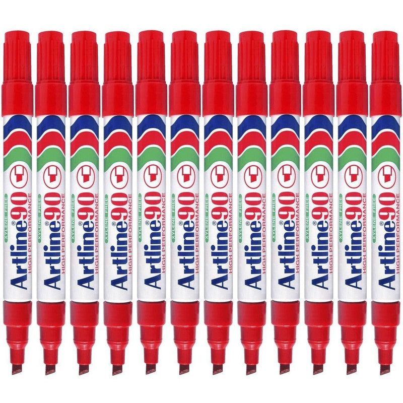 Artline 90 Permanent Marker Chisel Tip 2-5mm Red Pack 12 Artline 90 Red (12pk Loose) - SuperOffice