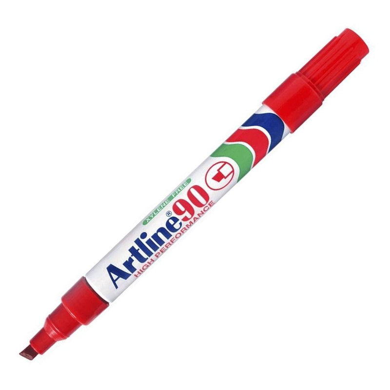 Artline 90 Permanent Marker Chisel Tip 2-5mm Red Pack 12 Artline 90 Red (12pk Loose) - SuperOffice