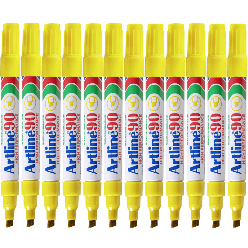 Artline 90 Permanent Marker Chisel Tip 2-5Mm Yellow Box 12 109007 (Box 12) - SuperOffice