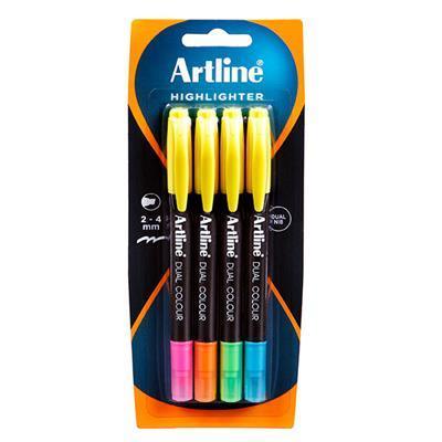 Artline Dual Nib Highlighter Assorted Pack 4 164174 - SuperOffice