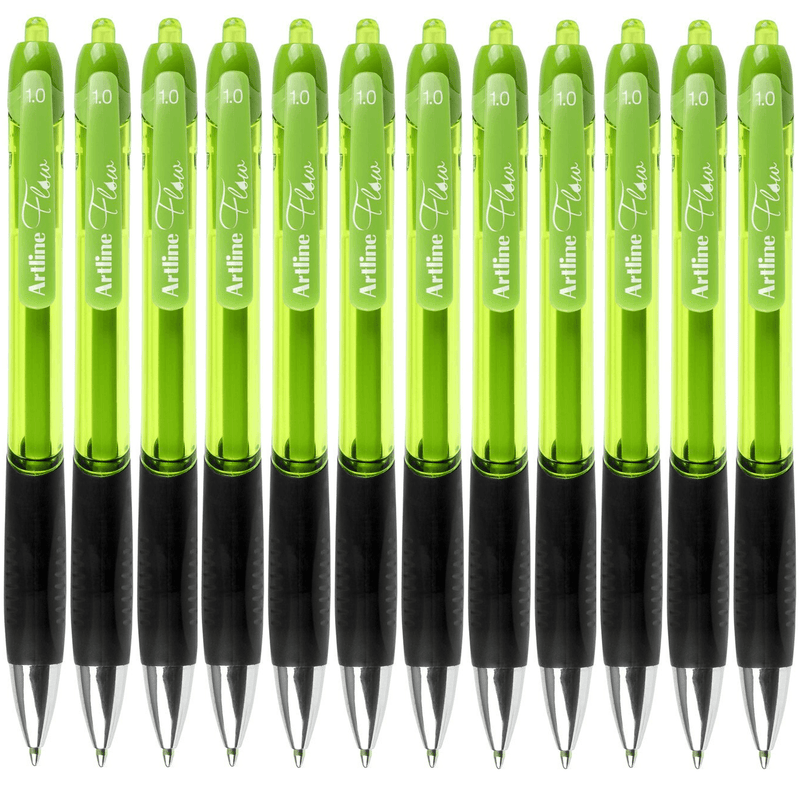 Artline Flow Retractable Ballpoint Pen Lime Green Box 12 187104 (Box 12) - SuperOffice