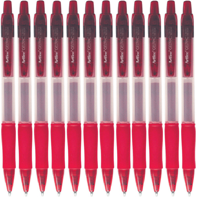 Artline Geltrac Retractable Gel Ink Pen Medium Red Box 12 155702 (Box 12) - SuperOffice