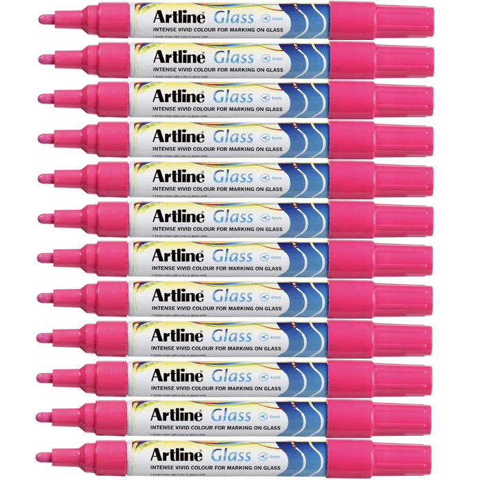 Artline Glass Marker Removable 2mm Bullet Tip Pink Box 12 183009 (Box 12) - SuperOffice