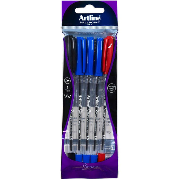 Artline Smoove Ballpoint Pen Assorted Pack 5 182181 - SuperOffice