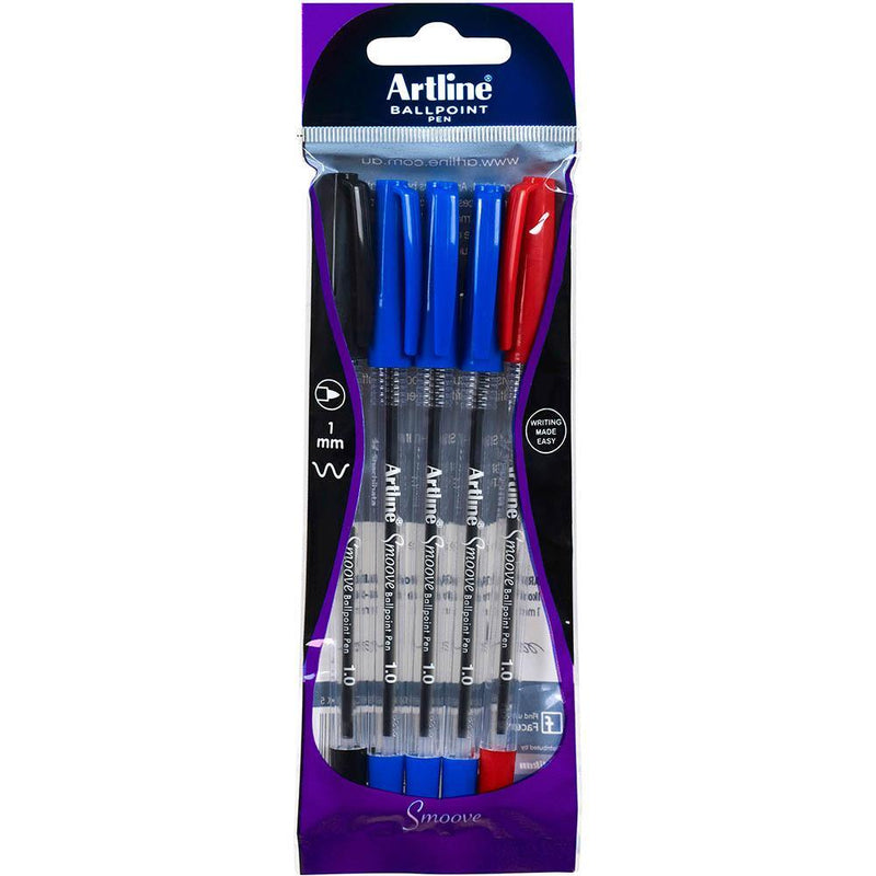 Artline Smoove Ballpoint Pen Assorted Pack 5 182181 - SuperOffice