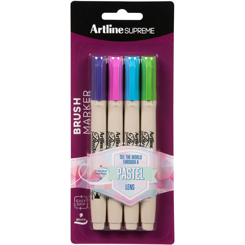 Artline Supreme Brush Marker Pastel Assorted Pack 4 108074P - SuperOffice