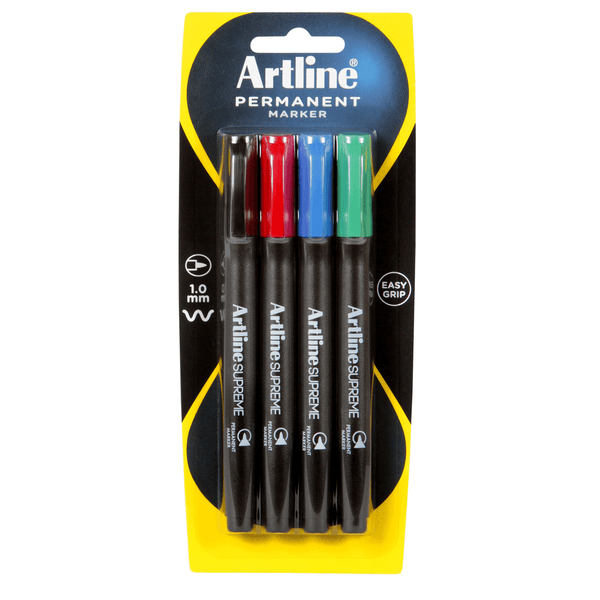 Artline Supreme Permanent Marker Assorted Pack 4 107174 - SuperOffice