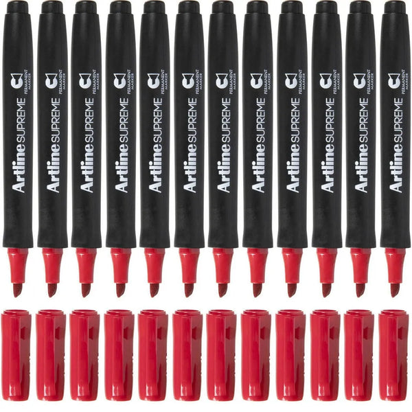 Artline Supreme Permanent Marker Chisel Red Box 12 109102 (Box 12) - SuperOffice