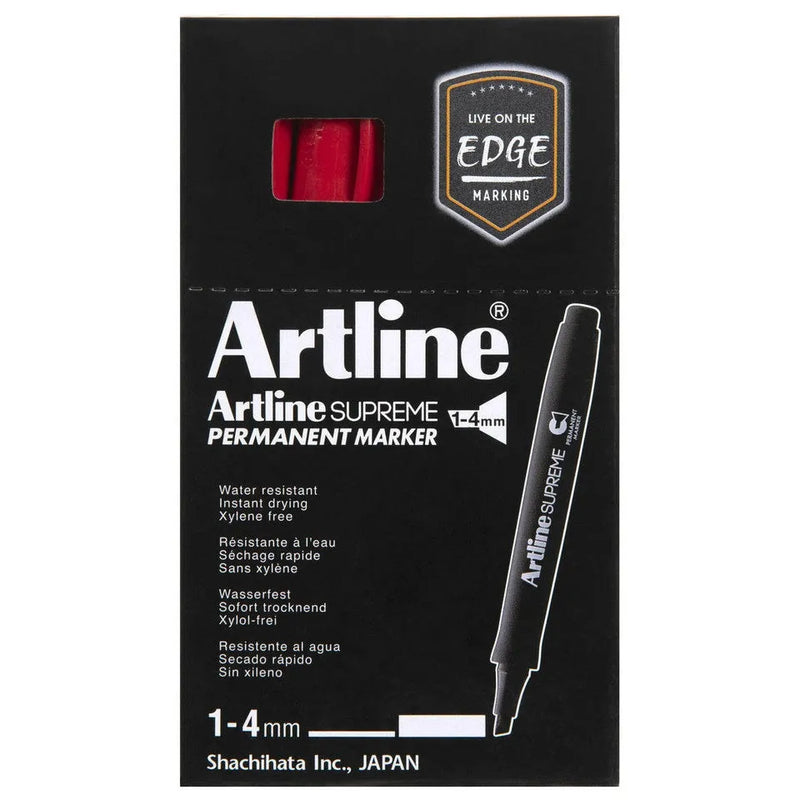 Artline Supreme Permanent Marker Chisel Red Box 12 109102 (Box 12) - SuperOffice