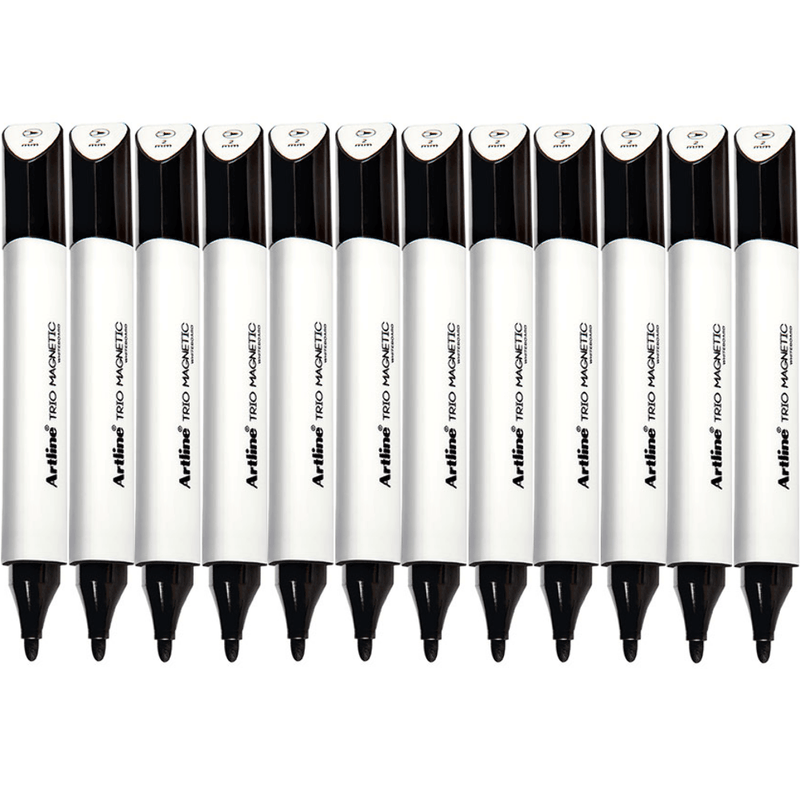 Artline Trio Magnetic Whiteboard Marker Bullet Point 2mm Black Pack 12 BULK 158561 (12 Pack Hangsell) - SuperOffice