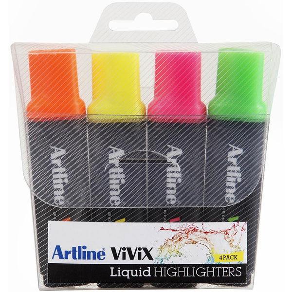 Artline Vivix Highlighter Chisel Assorted Pack 4 167074 - SuperOffice