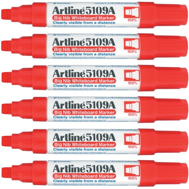 Artline Whiteboard Marker Big Nib 10mm Chisel Tip Red Box 6 5109A 159002 (Box 6) - SuperOffice