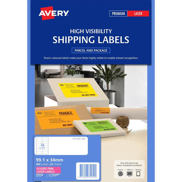 Avery 35952 L7162Fp Laser Label 16Up Fluorescent Pink Pack 25 35952 - SuperOffice