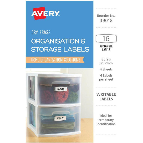 Avery 39018 Labels Erase Dry Removable 88.9 X 31.7Mm White With Blue Details Pack 16 39018 - SuperOffice