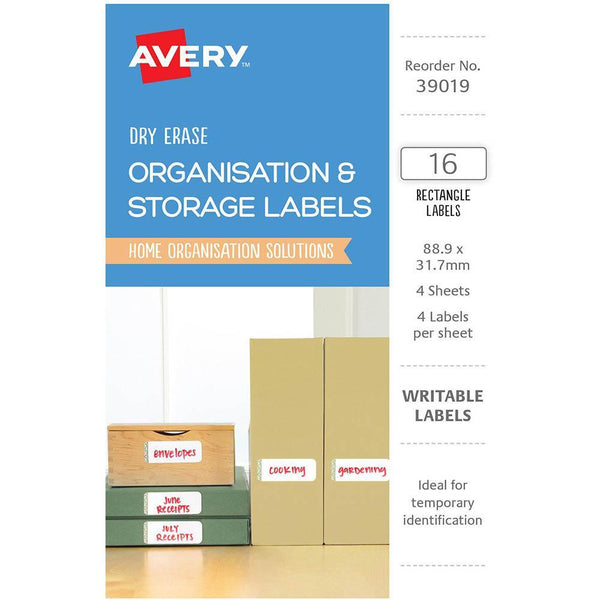 Avery 39019 Labels Erase Dry Removable 88.9 X 31.7Mm White With Green Details Pack 16 39019 - SuperOffice