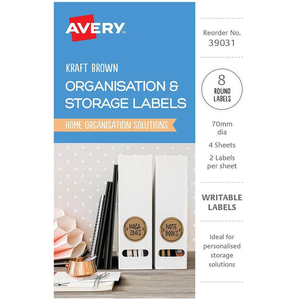 Avery 39031 Organisation And Storeage Labels Circle Kraft Brown Pack 8 39031 - SuperOffice