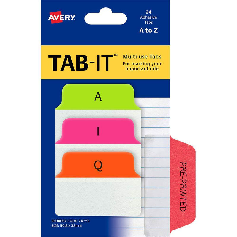 Avery 74753 Multiuse Tabs A-Z 50.8 X 38Mm Neon Pack 24 74753 - SuperOffice