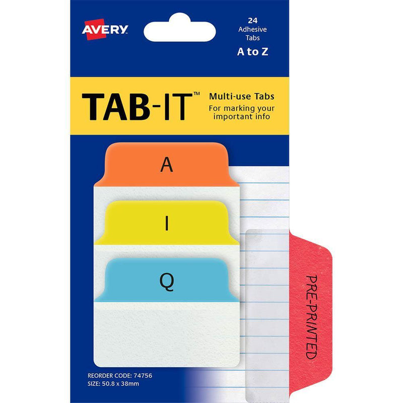 Avery 74756 Multiuse Tabs A-Z 50.8 X 38Mm Primary Pack 24 74756 - SuperOffice