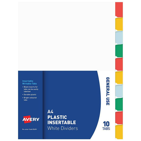 Avery 85690 Divider Plastic A4 10-Tab Insertable White 85690 - SuperOffice