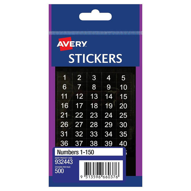 Avery 932443 Multi-Purpose Stickers 1-500 12 X 12Mm White On Black Pack 500 932443 - SuperOffice