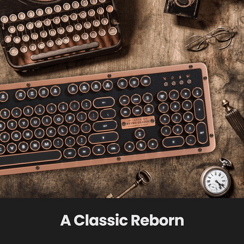 AZIO Retro Artisan Classic Keyboard Wireless Bluetooth Mechanical Keys Backlit MK-RETRO-L-03B-US - SuperOffice