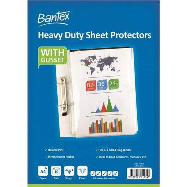 Bantex Heavy Duty Sheet Protectors With Gusset 200 Micron A4 Clear Pack 10 100851681 - SuperOffice