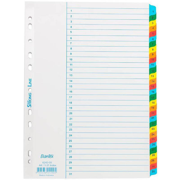 Bantex Mylar Index Divider 1-31 Tab A4 White 100551683 - SuperOffice