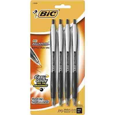 Bic Atlantis Retractable Ballpoint Pen Mediun 1.0Mm Black Pack 4 959334 - SuperOffice