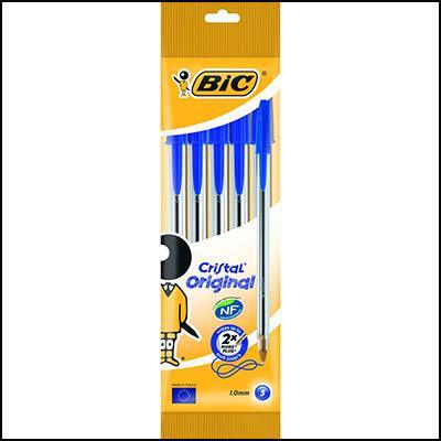 Bic Cristal Ballpoint Pens Medium Blue Pack 5 954372 - SuperOffice